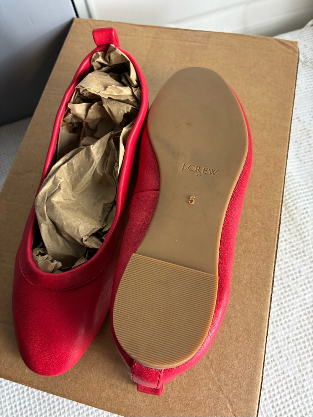 J. Crew Women's Red Leather Ballet Flats - Size 5